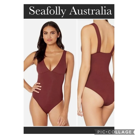 Seafolly Australia One Piece V Neck Maillot Plum